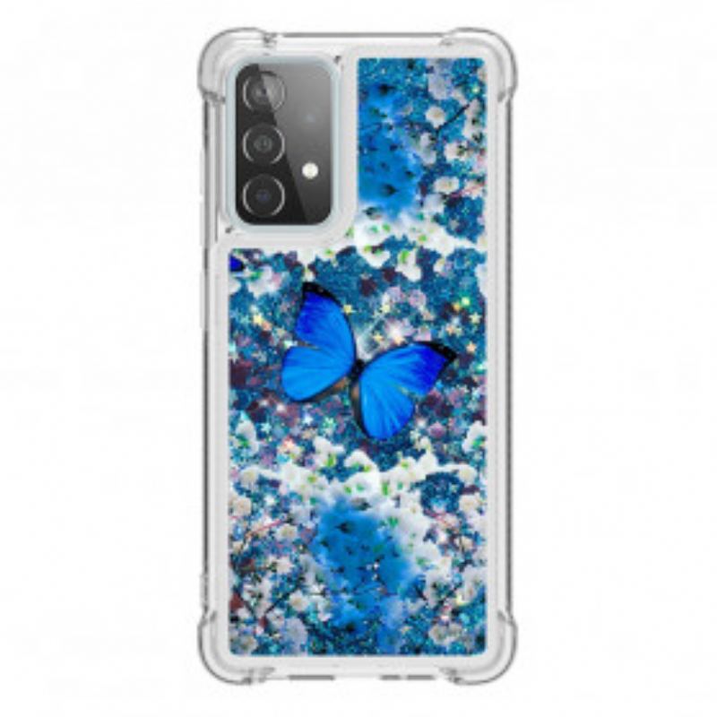 Cover Samsung Galaxy A52 4G / A52 5G / A52s 5G Glitter Blå Sommerfugle