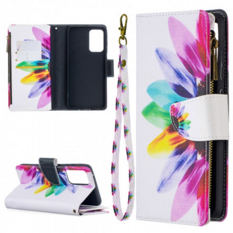 Flip Cover Samsung Galaxy A52 4G / A52 5G / A52s 5G Blomsterlomme Med Lynlås