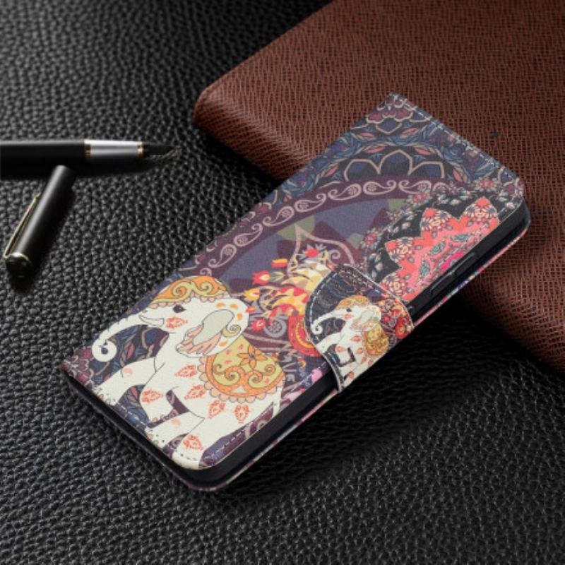 Flip Cover Samsung Galaxy A52 4G / A52 5G / A52s 5G Mandala Med Etniske Elefanter