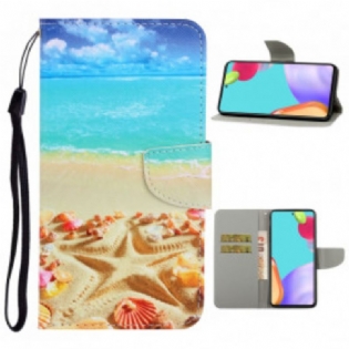 Flip Cover Samsung Galaxy A52 4G / A52 5G / A52s 5G Med Snor Lanyard Beach