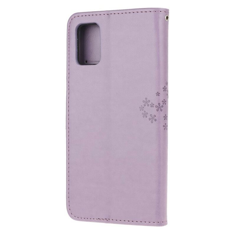 Flip Cover Samsung Galaxy A52 4G / A52 5G / A52s 5G Med Snor Thong Træ Og Ugler