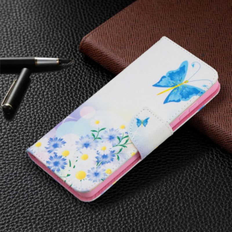 Læder Cover Samsung Galaxy A52 4G / A52 5G / A52s 5G Malede Sommerfugle Og Blomster