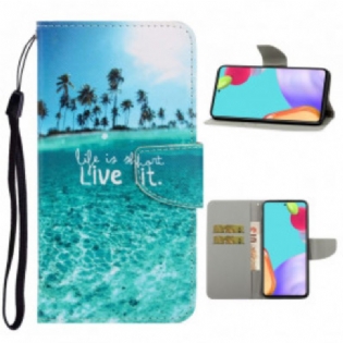 Læder Cover Samsung Galaxy A52 4G / A52 5G / A52s 5G Med Snor Live It At Lanyard