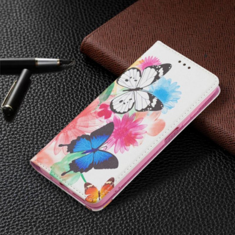 Cover Xiaomi Redmi 10 Flip Cover Farverige Sommerfugle