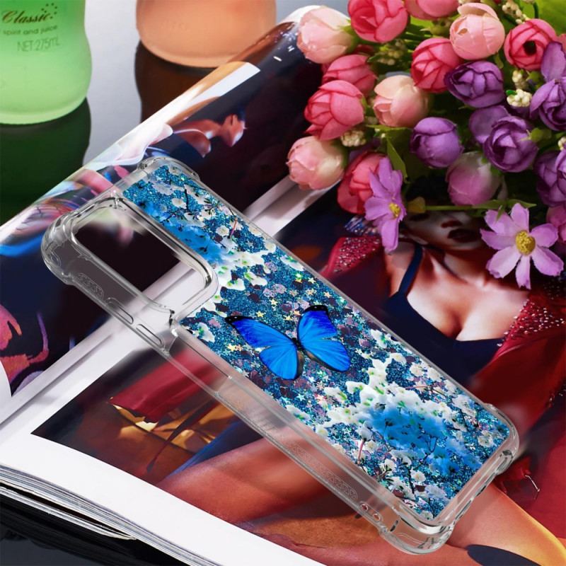 Cover Xiaomi Redmi 10 Glitter Blå Sommerfugle