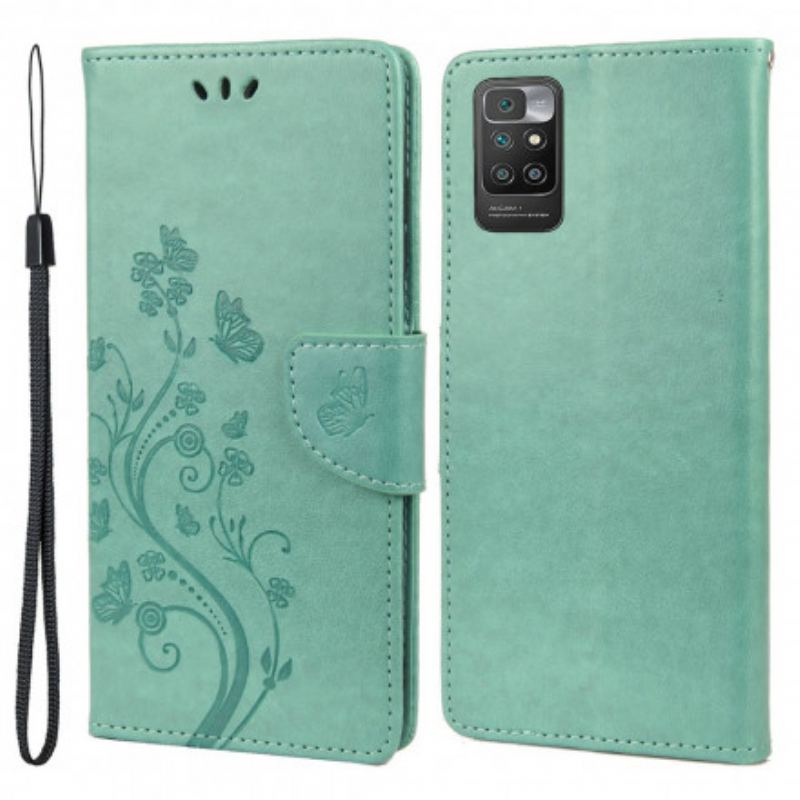 Flip Cover Xiaomi Redmi 10 Asiatiske Sommerfugle Og Blomster