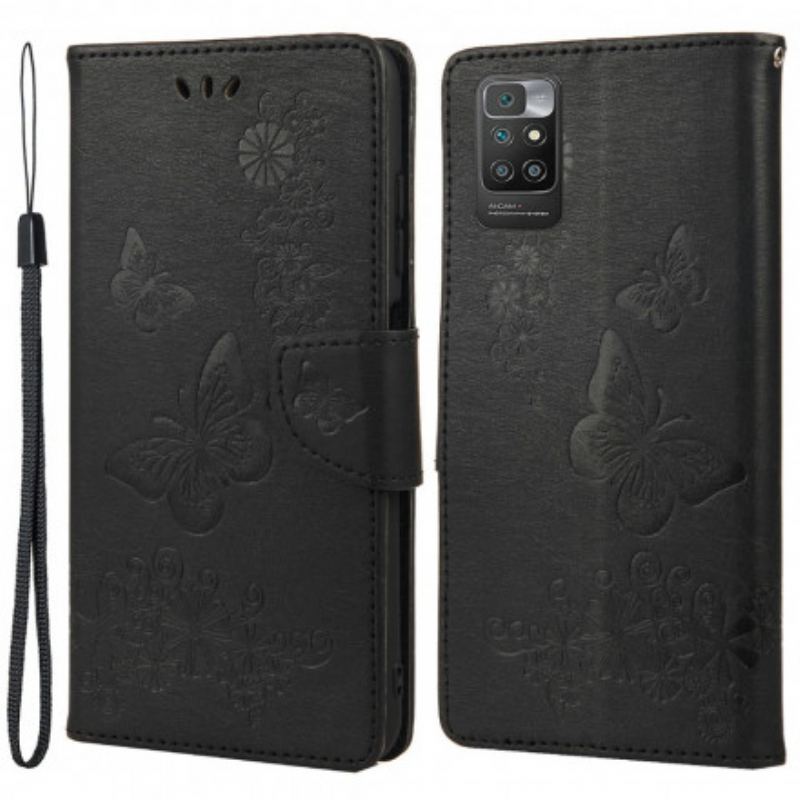 Flip Cover Xiaomi Redmi 10 Kun Sommerfugle Med Snor