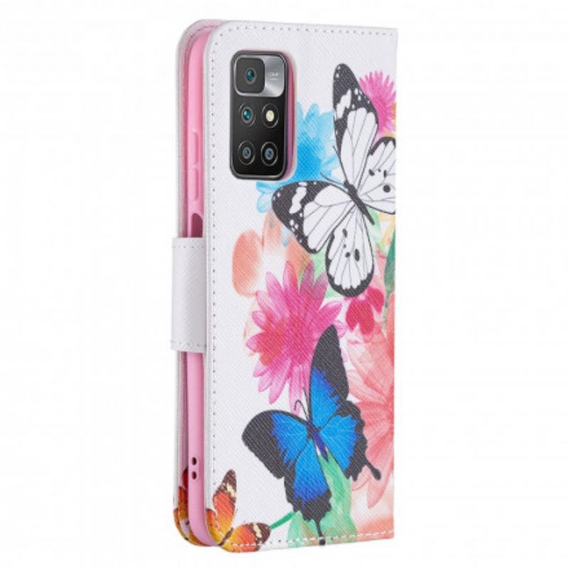 Flip Cover Xiaomi Redmi 10 Malede Sommerfugle Og Blomster