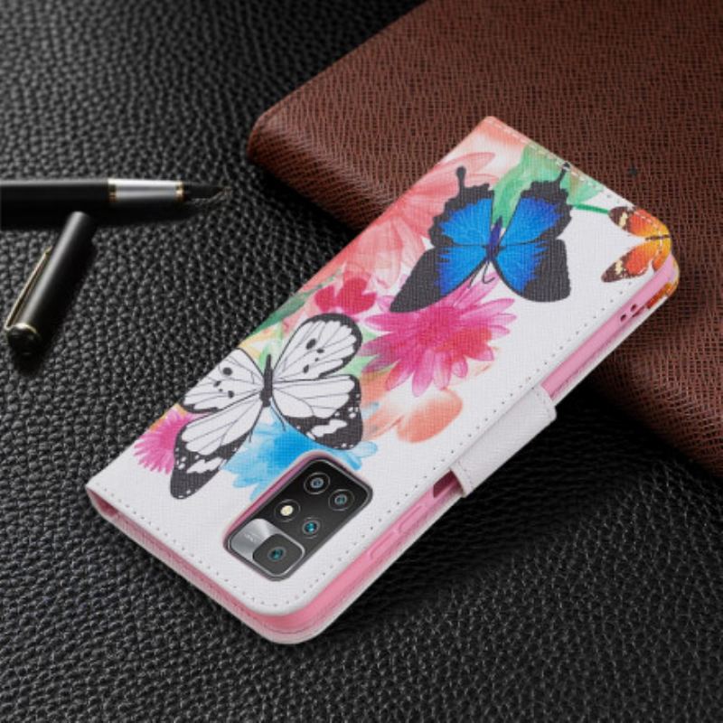 Flip Cover Xiaomi Redmi 10 Malede Sommerfugle Og Blomster