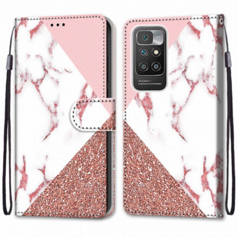 Flip Cover Xiaomi Redmi 10 Marmor Og Glitter Trekant