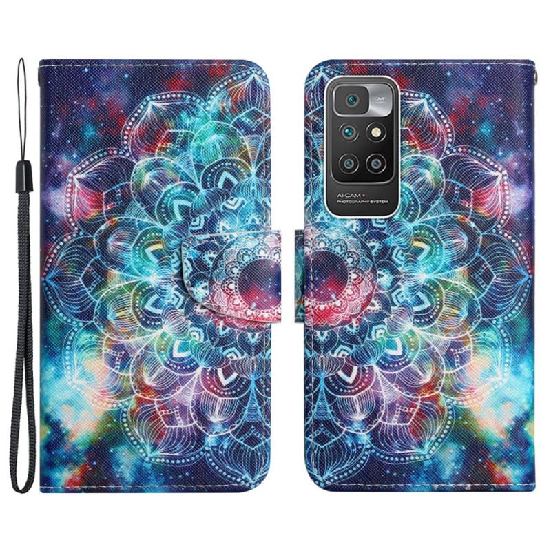 Flip Cover Xiaomi Redmi 10 Med Snor Prangende Halv Mandala Strappy