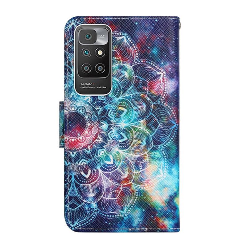 Flip Cover Xiaomi Redmi 10 Med Snor Prangende Halv Mandala Strappy