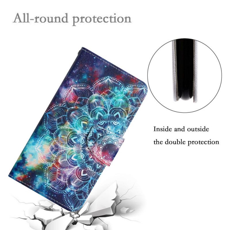 Flip Cover Xiaomi Redmi 10 Med Snor Prangende Halv Mandala Strappy