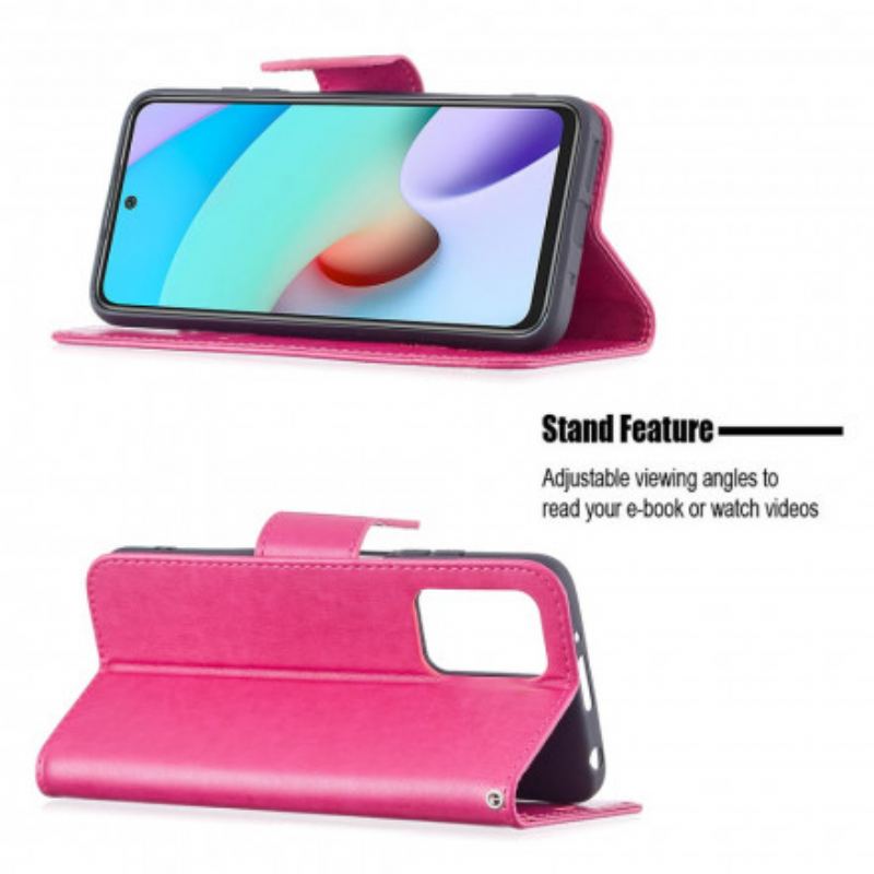 Flip Cover Xiaomi Redmi 10 Med Snor Sommerfugle Trykt Strappy