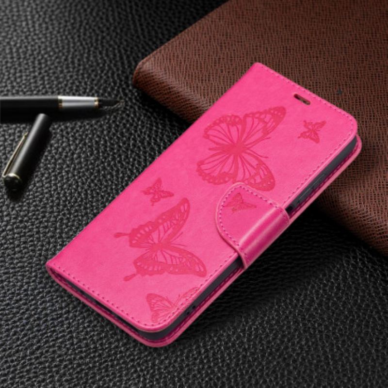 Flip Cover Xiaomi Redmi 10 Med Snor Sommerfugle Trykt Strappy