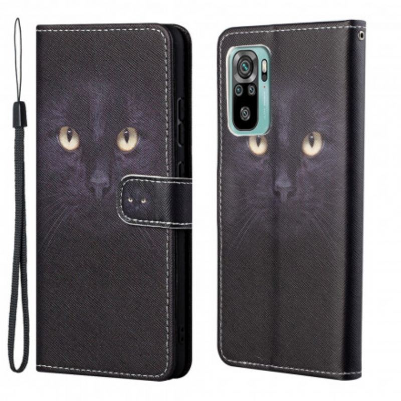 Flip Cover Xiaomi Redmi 10 Med Snor Strappy Black Cat Eyes