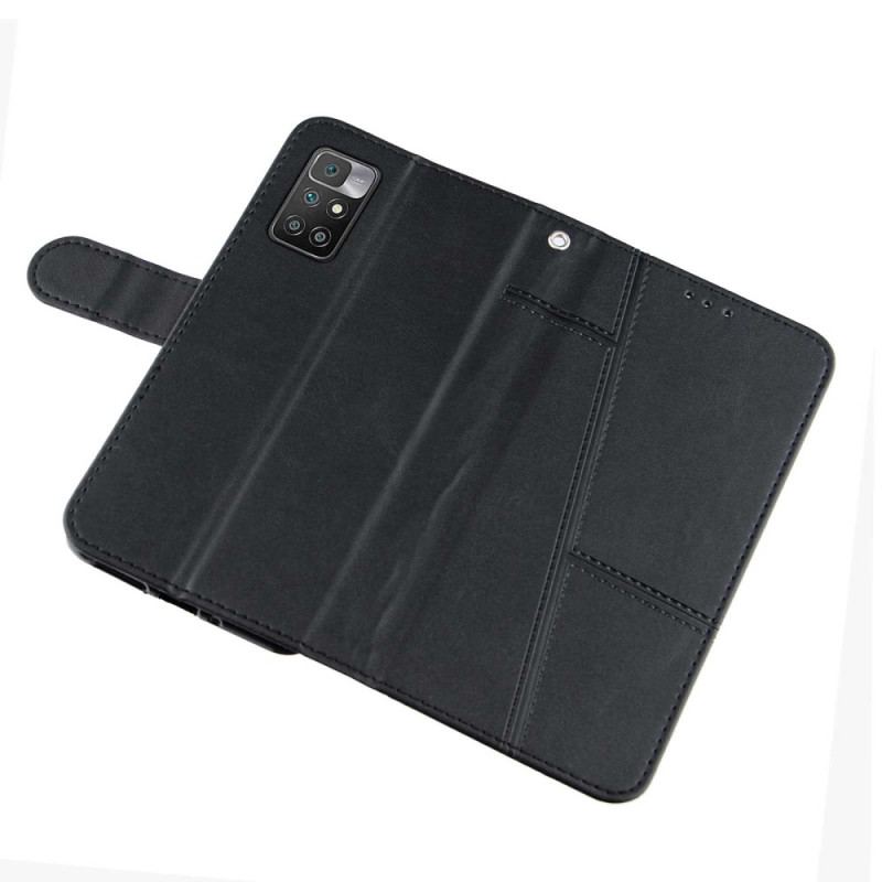 Flip Cover Xiaomi Redmi 10 Med Snor Strappy Geometrisk Læderstil