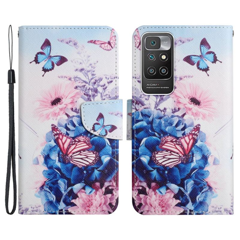 Læder Cover Xiaomi Redmi 10 Buket Af Blomster Og Sommerfugle