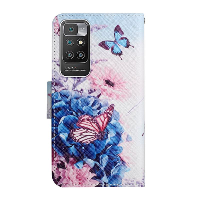 Læder Cover Xiaomi Redmi 10 Buket Af Blomster Og Sommerfugle