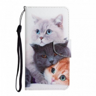 Læder Cover Xiaomi Redmi 10 Bunke Af Lanyard Cats