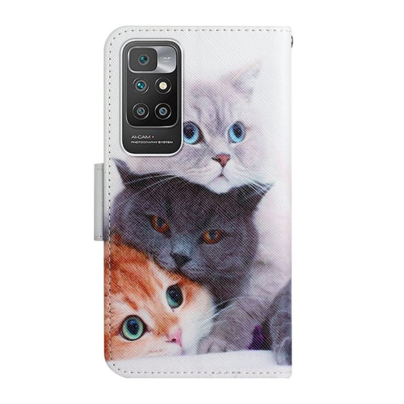 Læder Cover Xiaomi Redmi 10 Bunke Af Lanyard Cats