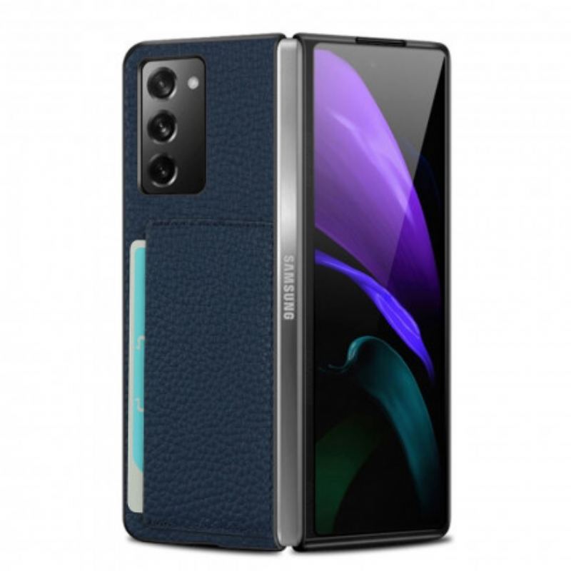 Cover Samsung Galaxy Z Fold 2 Ægte Litchi Læder Med Kortholder