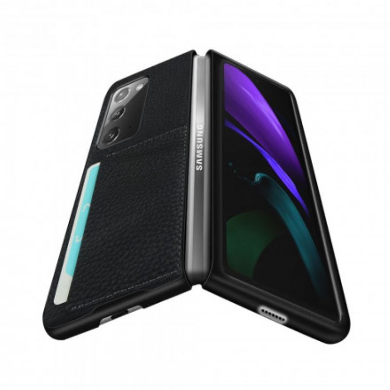 Cover Samsung Galaxy Z Fold 2 Ægte Litchi Læder Med Kortholder