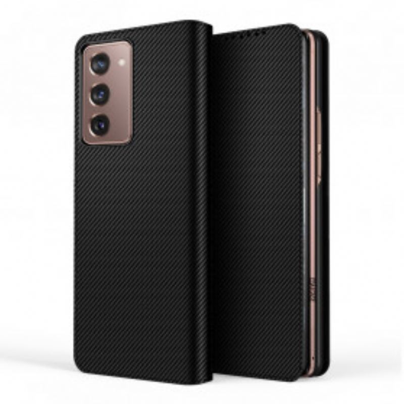 Cover Samsung Galaxy Z Fold 2 Flip Cover Sort Ægte Læder