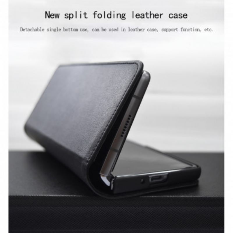 Cover Samsung Galaxy Z Fold 2 Flip Cover Sort Ægte Læder