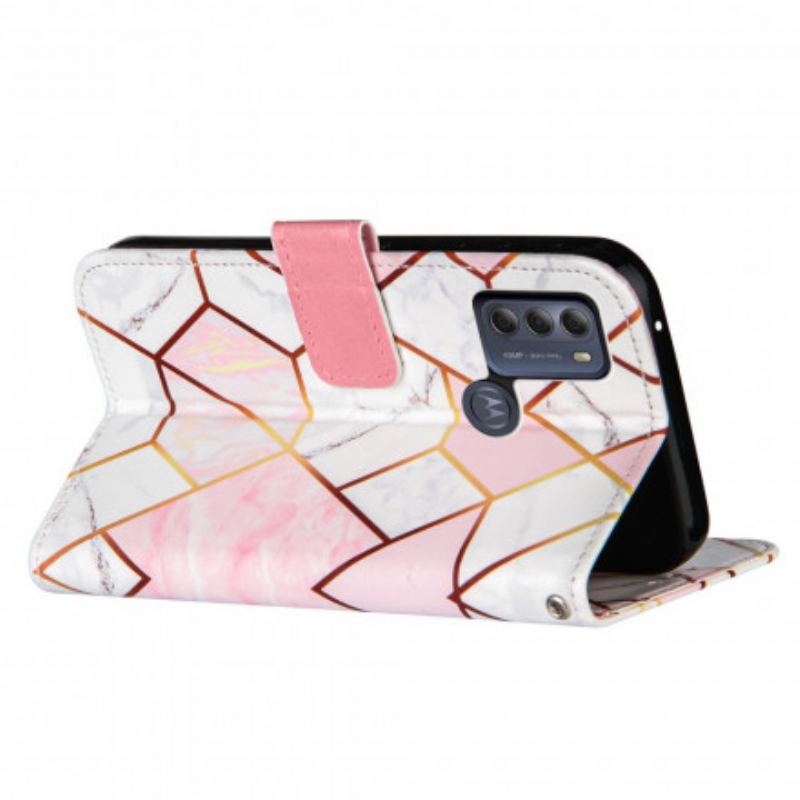 Flip Cover Moto G50 Med Snor Stribet Geometrisk Marmor