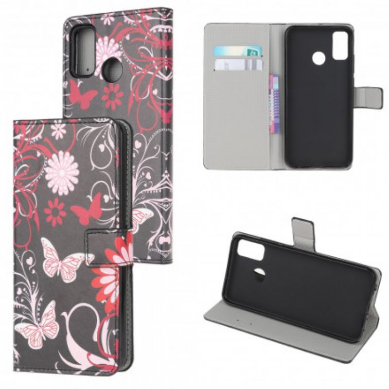 Flip Cover Moto G50 Sommerfugle Og Blomster