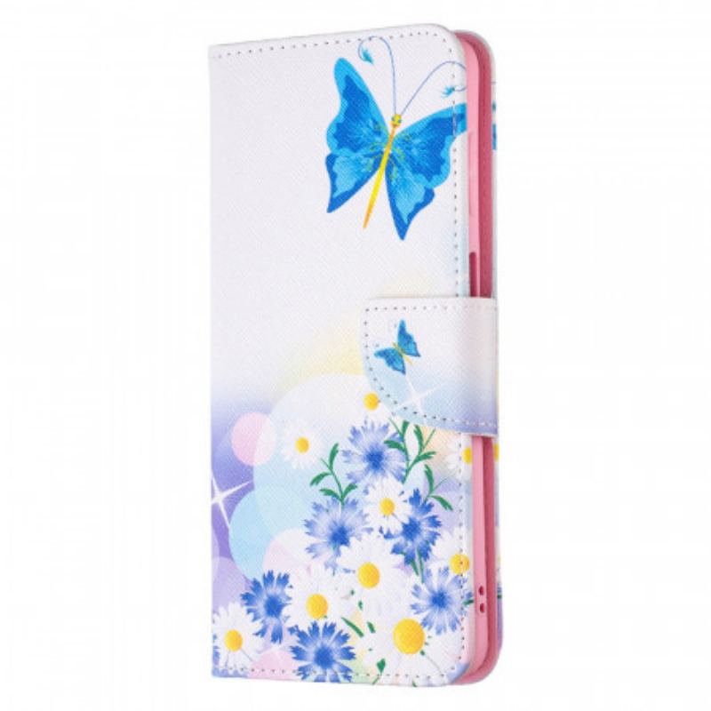 Flip Cover Samsung Galaxy M52 5G Sommerfugl Og Blomster