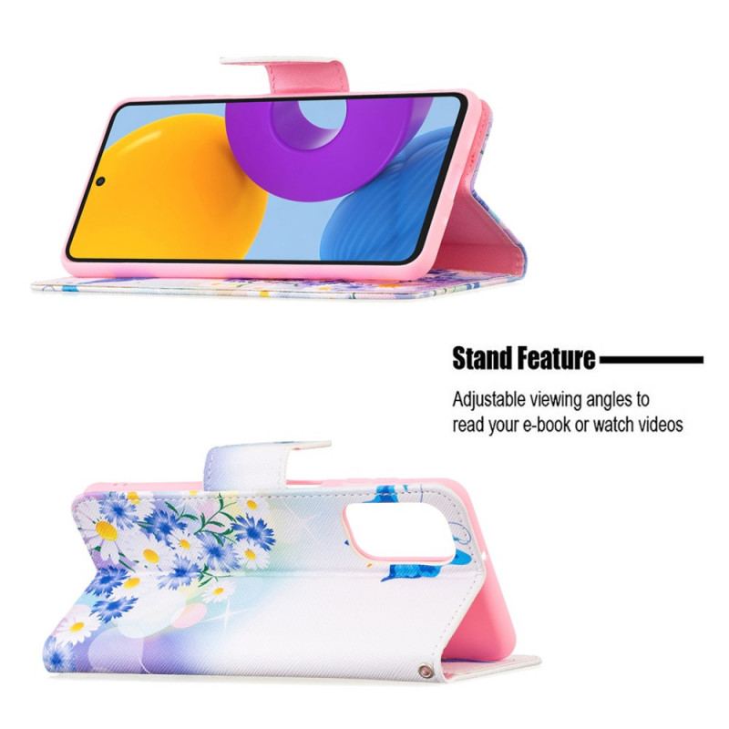 Flip Cover Samsung Galaxy M52 5G Sommerfugl Og Blomster