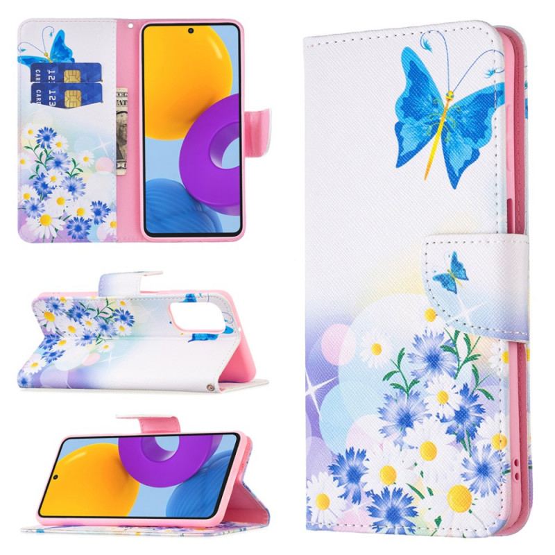 Flip Cover Samsung Galaxy M52 5G Sommerfugl Og Blomster