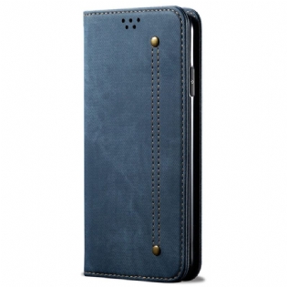 Cover iPhone 14 Flip Cover Denim Stof