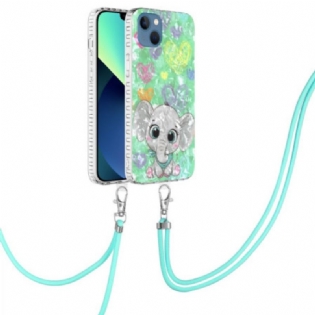 Cover iPhone 14 Med Snor Elefantstil Med Ledning