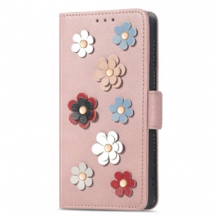 Flip Cover iPhone 14 Dekorative Blomster