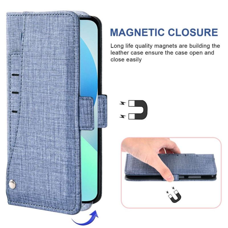 Flip Cover iPhone 14 Jeans Med Roterende Kortholder