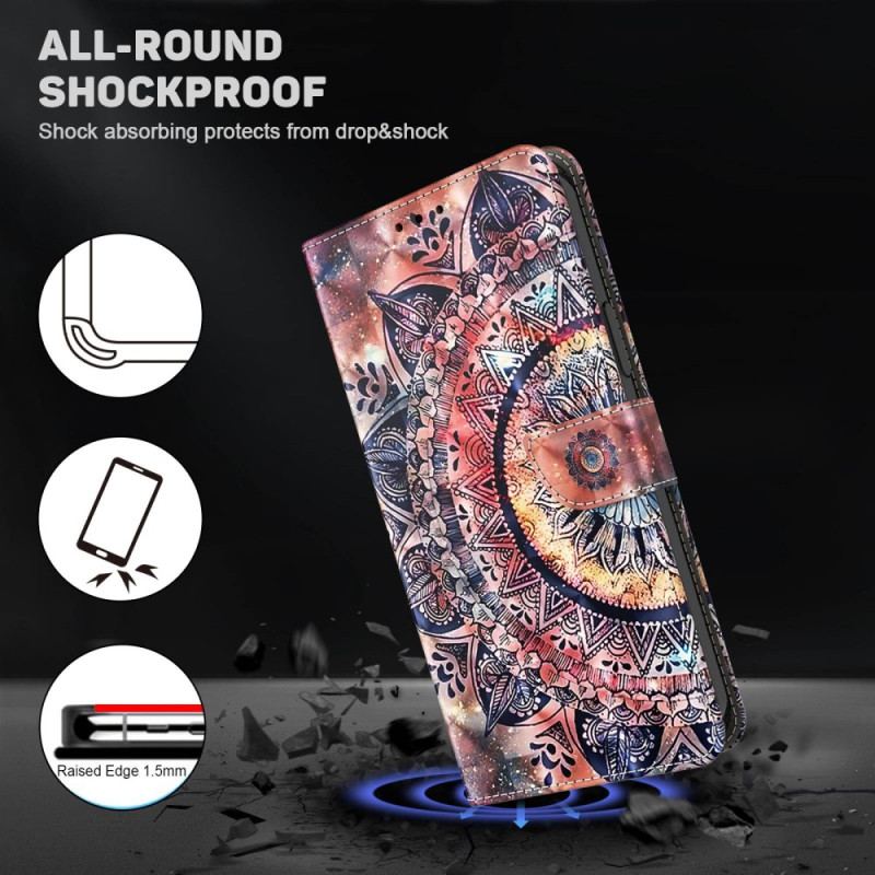 Flip Cover iPhone 14 Med Snor Pro Farverig Strappy Mandala