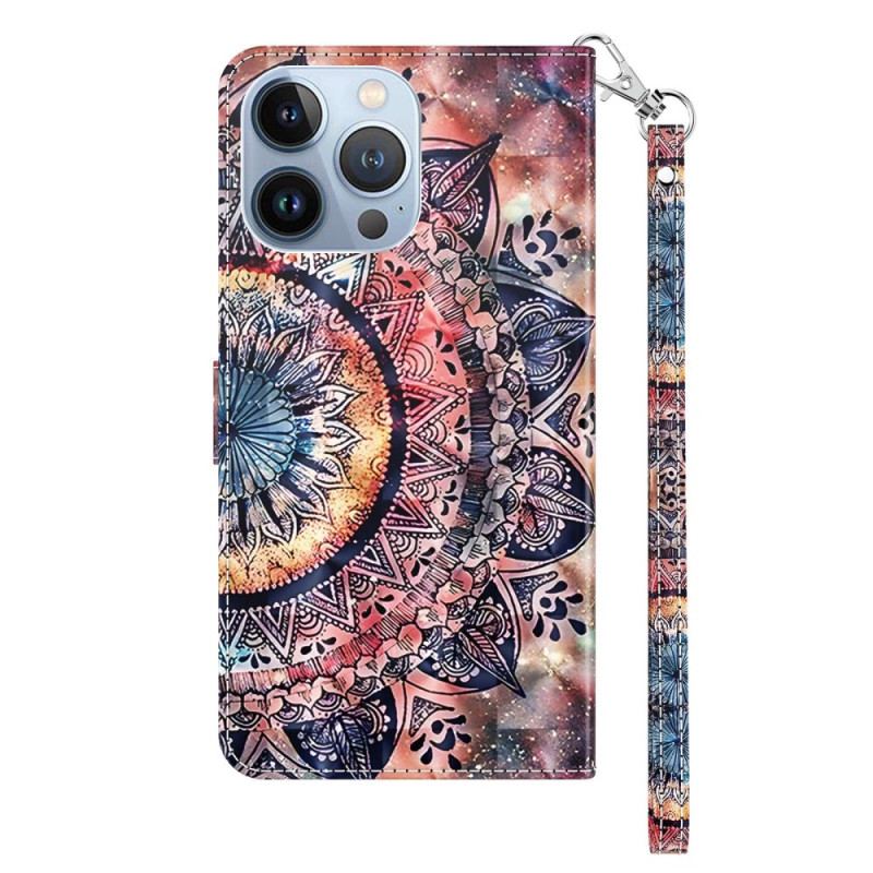 Flip Cover iPhone 14 Med Snor Pro Farverig Strappy Mandala