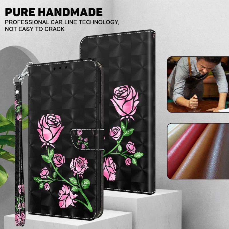 Flip Cover iPhone 14 Med Snor Rem Roses