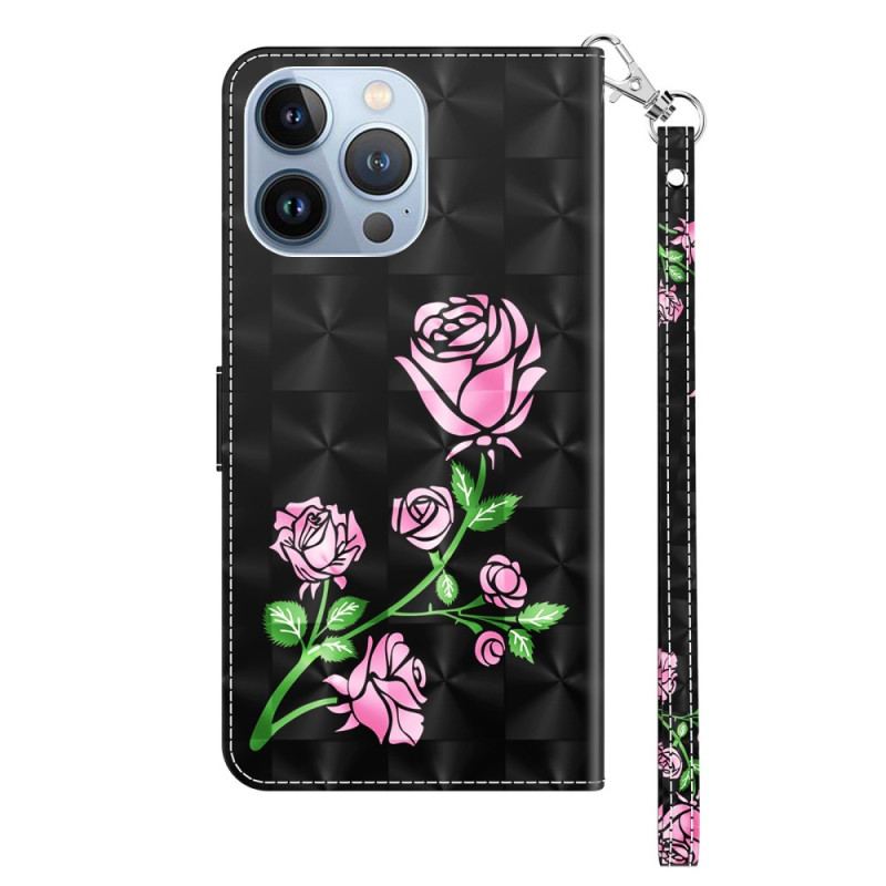 Flip Cover iPhone 14 Med Snor Rem Roses