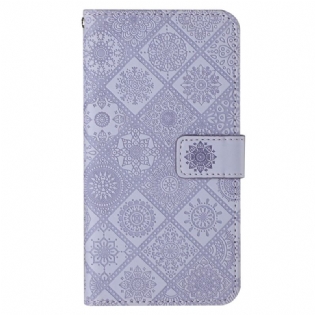 Flip Cover iPhone 14 Med Snor Rem Tapestry Mønster