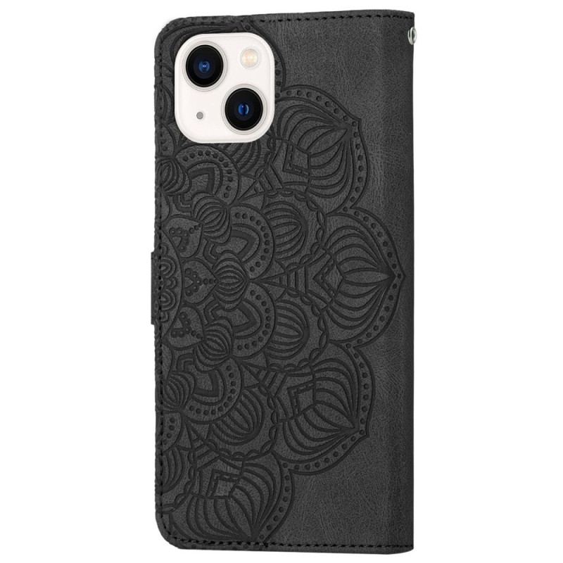 Flip Cover iPhone 14 Med Snor Strappy Mandala