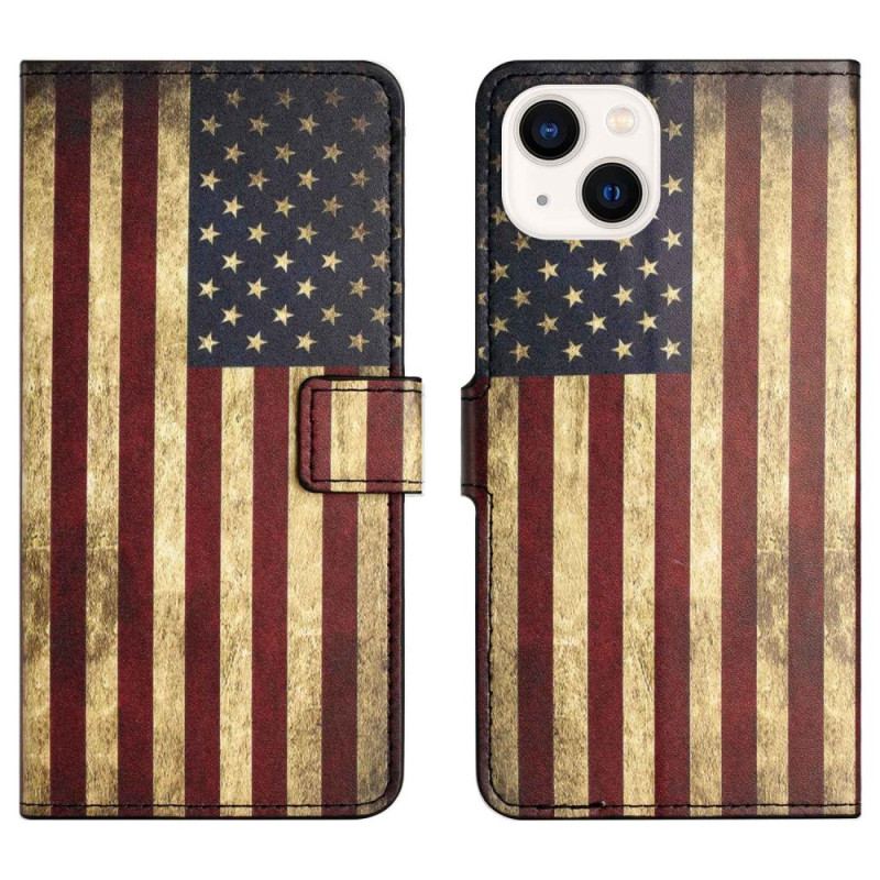 Flip Cover iPhone 14 Vintage Amerikansk Flag