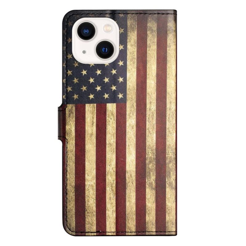 Flip Cover iPhone 14 Vintage Amerikansk Flag