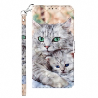 Læder Cover iPhone 14 Med Snor Kun Thong Cats