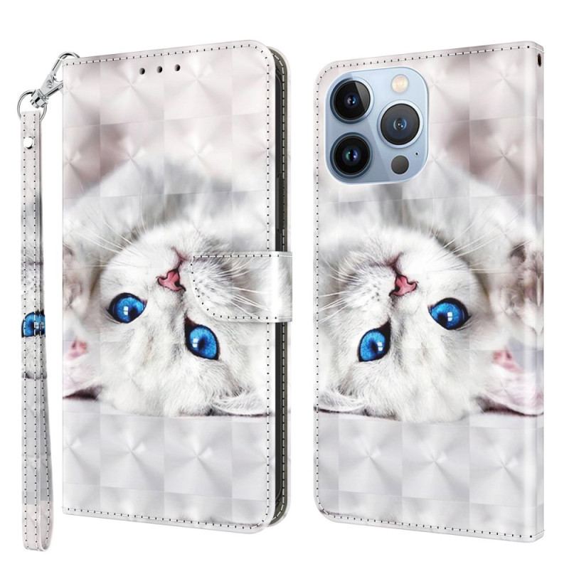 Læder Cover iPhone 14 Med Snor Kun Thong Cats