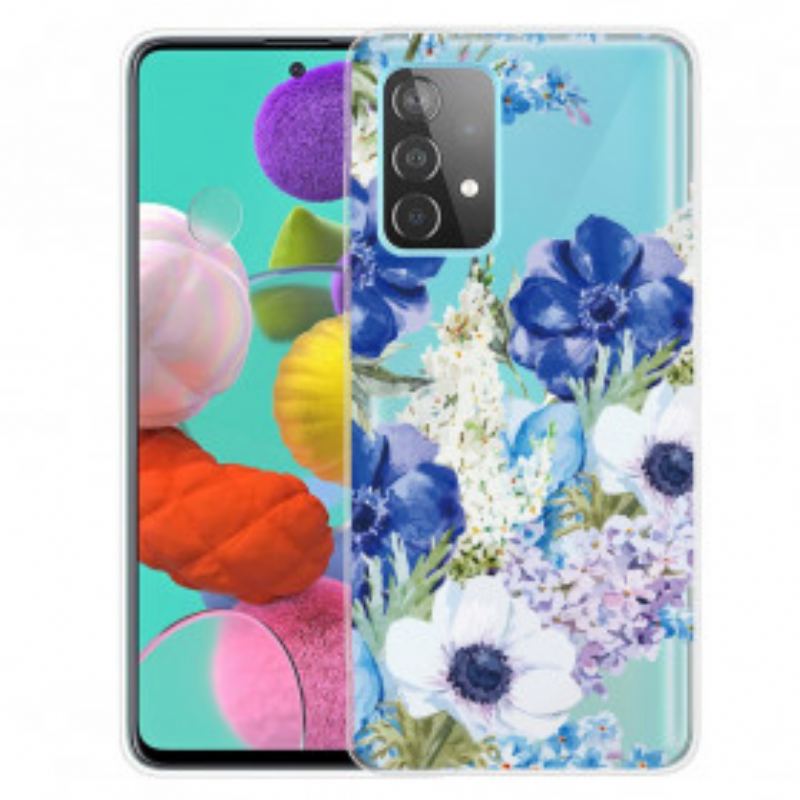 Cover Samsung Galaxy A32 5G Akvarel Blå Blomster