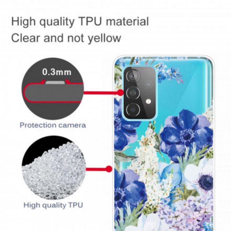 Cover Samsung Galaxy A32 5G Akvarel Blå Blomster